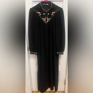 Vintage Vanity Fair soft fleece half zip-front housecoat Size L Black Floral